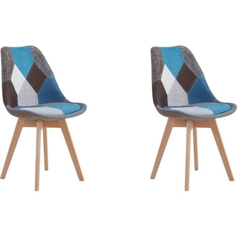 2er Set Esszimmerstühle Patchwork Blau mit Massivholzbeinen und abnehmbarem Kissen (1/5)