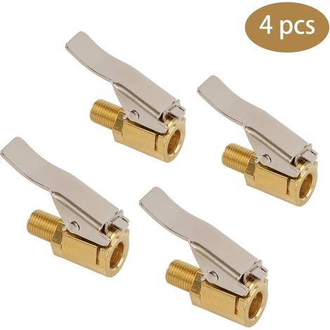 Adaptateur Valve Pneu - Laiton - Pour Tuyau 8 mm - Pression Max 25 Bar - Système Clip-Poussée-Tournage - Lot de 4