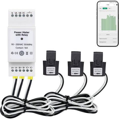 Intelligenter Energiemonitor – Tuya, einphasig, Echtzeitmessung von Spannung, Strom, Leistungsfaktor und Wirkleistung, Steuerung per Mobil-App, 473-W-TY-80A (1/5)