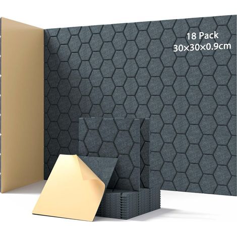 Set mit 18 selbstklebenden Akustikpaneelen 30x30x0,9cm für Wände und Decken in Studios und Büros (1/5)