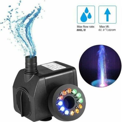 Pompe de fontaine 15W - Débit 800L/h - Éclairage LED 12 couleurs - Pour bassin et jardin - Plastique/Résine (1/5)