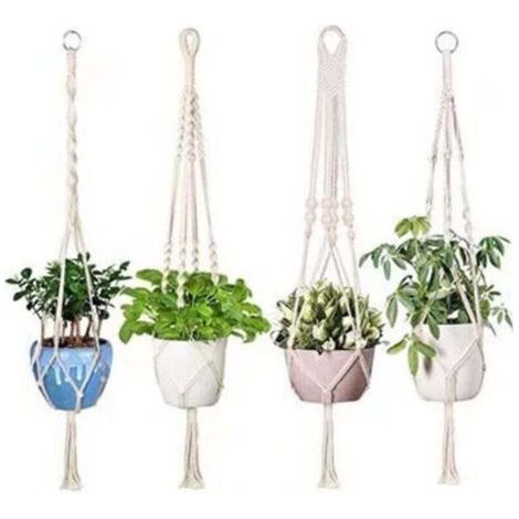4. Panier suspendu en macramé Panier suspendu en corde de coton Pot de fleur Porte-plante en macramé robuste Panier suspendu 4 pieds 41 pouces Cintre tissé à la main pour balcon décoration de jardin