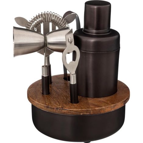 Coffret pour cocktails maison en inox et bois - Noir/Marron - D 16 x H 21 cm - Livraison gratuite (1/3)