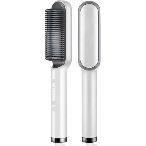 Brosse Lissante - Céramique 21-30 mm - Température Réglable 140-200 °C - Double Utilisation Droite et Bouclée - 34 W - Blanc (1/4)