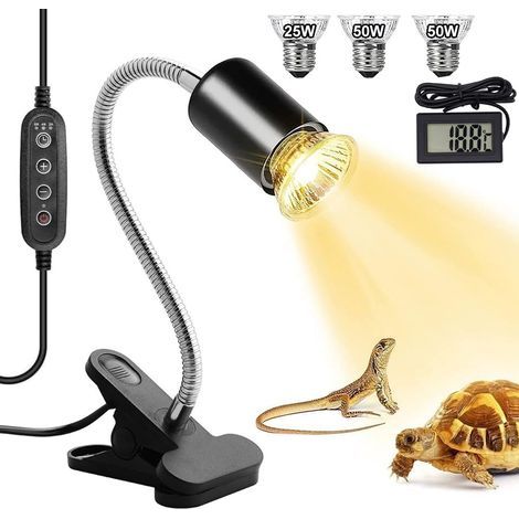 Reptile Heat Lamp, 3 Bulbs (25W and 50W), Thermometer Included, Timer Switch, Turtle Terrarium (1/5)