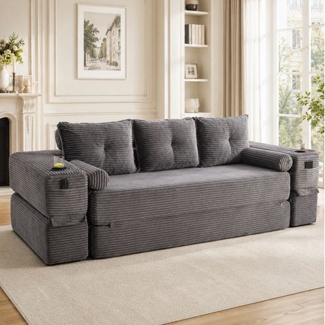 Canapé convertible 232x98x80 cm en tissu gris foncé, gain de place pour salon FLORAGRACE (1/5)