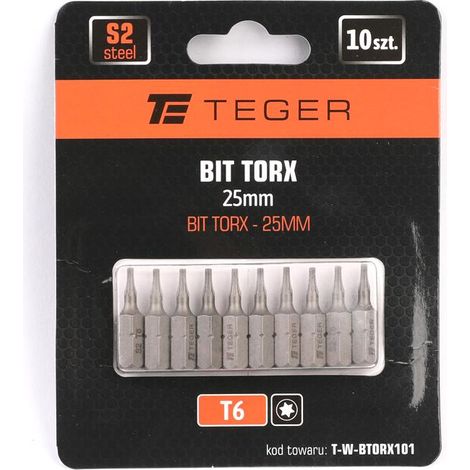 Punta Torx de 25 mm/T6 (juego de 10) / teger