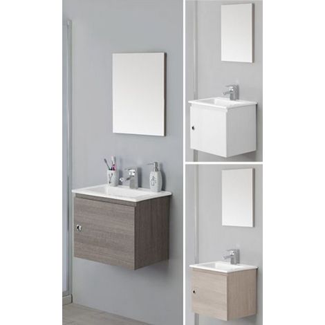 Bagno Italia Arredo bagno sospeso 50 cm mobile moderno rovere scuro lavandino in ceramica (1/2)
