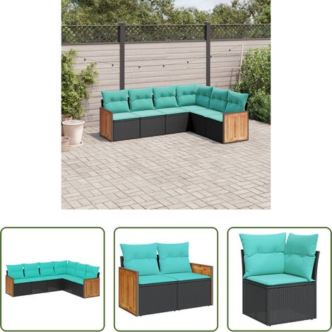 vidaXL Canapé en résine - Salon de jardin 6 pcs avec coussins noir résine tressée (1/5)