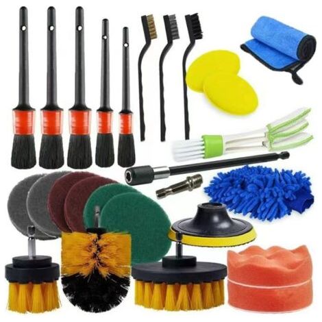26 pièces Brosse de Nettoyage pour Perceuse, Kit Nettoyage Voiture Interieur, Brosse de Jantes, pour Surfaces de Salle de Bain, Sol, Baignoire, Auto, Ensoleillé