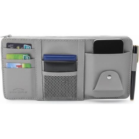 Organisateur Pare-Soleil Voiture - Porte-Documents - Porte-Lunettes - Gris - 1 Pièce