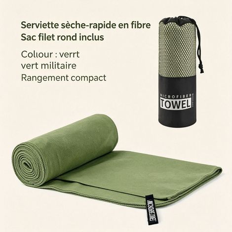 Serviette de Bain en Microfibre Double Face - Séchage Rapide, Serviette de Plage et de Sport Absorbante, Vert Militaire, Compacte et Légère pour Voyage Camping Gym Natation, Serviette de Sport Anti-Tr (1/5)