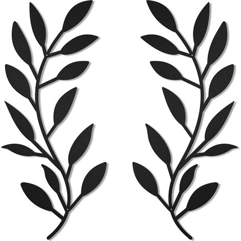 Set aus 2 Metall-Baumblättern zur Wanddekoration aus Schmiedeeisen über dem Bett, Wohnzimmer, Außendekoration (schwarz) (1/5)