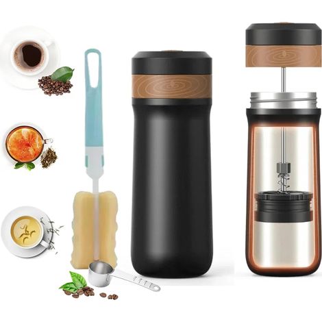 Cafetière à piston en acier inoxydable avec système de presse française, portable, bouteille d'eau en acier inoxydable (1/5)