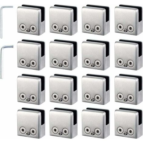 16pcs Pinces à Verre 8-10mm Support Verre dans Pinces en Acier Inoxydable Arrêtez Verre de Forme Carrée 8-10mm avec 2 Clés Hexagonales pour Balustrade d'Escalier - RWAccessoire pour miroir