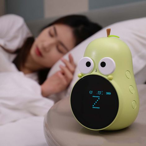 Réveil poire, dessin animé mignon pour enfants, réveil éducatif, version anglaise standard, rechargeable, vert tendre (1/5)
