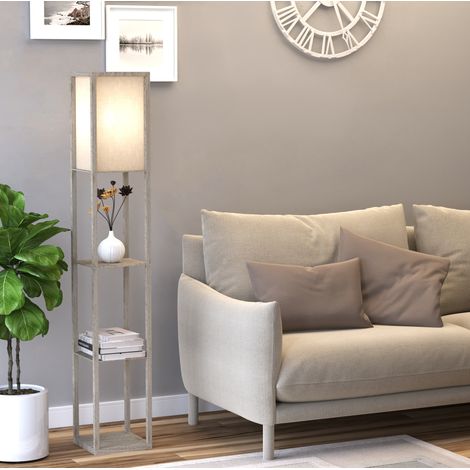 Stehlampe mit 3 Regalböden, E27, 40 W, weißes MDF, 26 x 26 x 160 cm OKMYHOME (1/5)