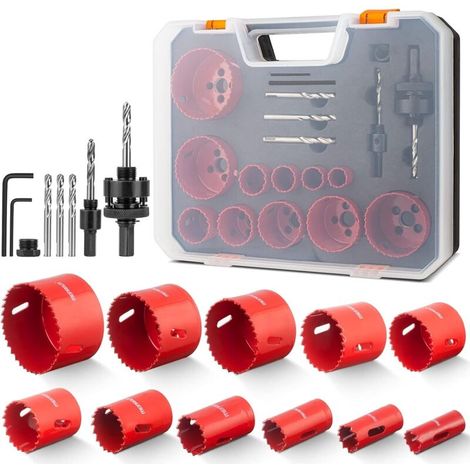 Scie Cloche Bi-métal, 19 PCS Coffret de Scie Trépan avec 11 Lames de Scie 19-68mm, Lot de Scies Cloches pour Aluminium, Bois, Panneaux PVC, Plastiques et Le Métal