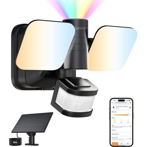 Projecteur Led Extérieur Connectée à Double Alimentation, Lampe 25W/3000LM Alimenté par Solaire (1/5)