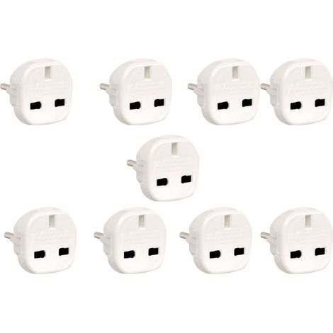 Pack de 9 adaptateurs Secteur De Voyage UK 3 Broches - Europe 2 Broches (Royaume-Uni - Europe) - Blanc