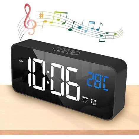 5.6-inch LED Mirror Digital Alarm Clock, Dual Alarm with Snooze, 4 Adjustable Brightness Levels, 12/24H Display, USB Port (1/5)