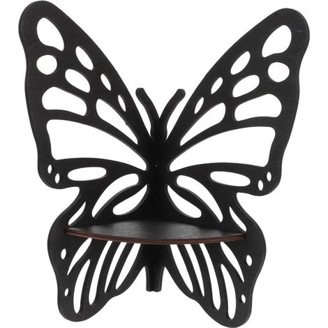 Étagère murale d'angle en bois en forme de papillon, étagère flottante décorative, pour chambre, salon et salle de bain, 23 x 28 cm, noir (1/5)