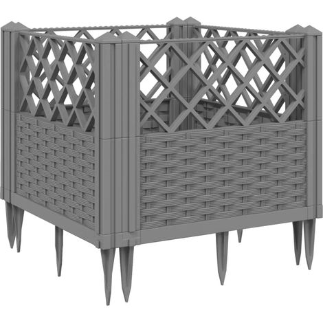 Vassoio per fioriera aiuola rialzata piante fiori terrazza giardino con paletti trasparenti 43,5 x 43,5 x 43,5 cm PP grigio 020038210
