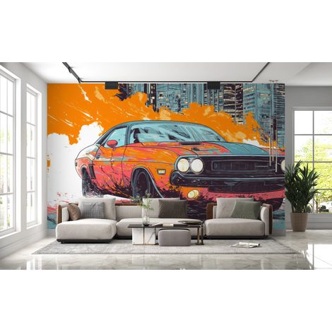 Papier peint voitures - bolide de course vintage orange - 150 x 250 cm (1/2)