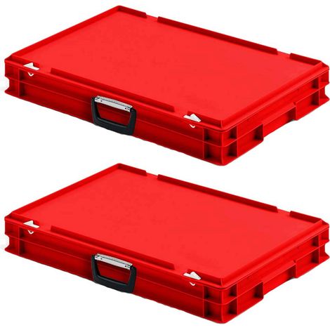 BRB 2 valises Euro avec 1 poignée de transport sur un côté longitudinal, 600 x 400 x 85 mm, rouge