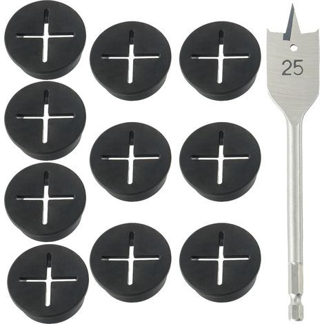Couvercle de Filetage Passe-Câbles Flexibles en Plastique 25mm pour Maison, École, Table d'Ordinateur - Passe Cable Bureau Noir avec 1 Foret (10 Pièces) (1/4)