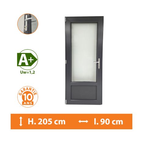 Direct Fenêtres – Porte-fenêtre PVC 1 vantail gris anthracite – Ouvrant à la française – H.205 x l.90 cm – Double vitrage A+ – Isolation thermique et acoustique