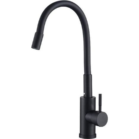 Robinet de cuisine flexible noir, aérateur en nid d'abeille, robinet rotatif à 360°, poignée unique en acier inoxydable (tuyau non inclus).