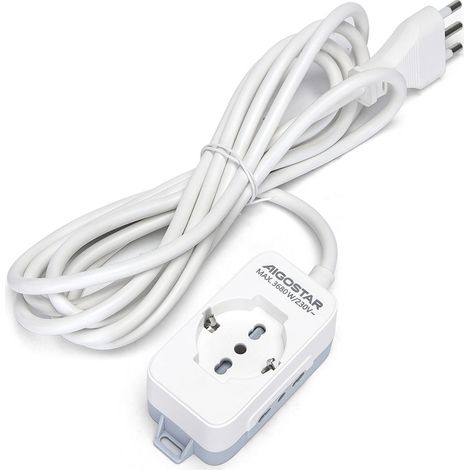Ciabatta multipresa elettrica 3 posti con cavo da 3m &8211 1Presa Schuko + 2 Bipasso Aigostar