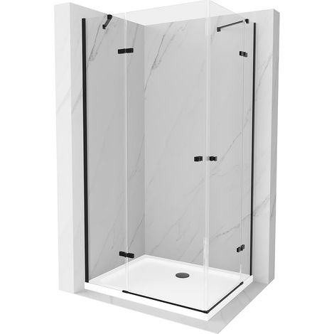 Mexen Roma Duo cabina doccia battente 80 x 70 cm, trasparente, nera + piatto Flat - 854-080-070-70-02-4010B (1/5)