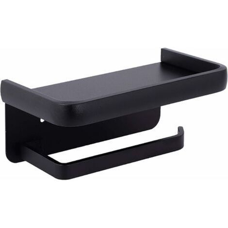 royaluxe -Porte Papier Toilette Mural Support Papier Rouleau Aluminium Deroul Papier WC avec Étagère de Rangement Noir (1/5)