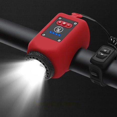 2-Zoll-Fahrradhupe, wasserdichtes Hinderniswarnlicht mit 4 Leuchtmodi, laute 110-dB-Fahrradhupe mit 5 Klangmodi, USB-aufladbar, Scheinwerfer