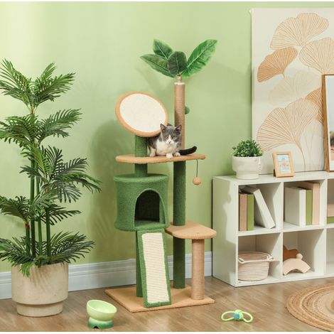 Albero per gatti 139 cm con cuccia, palla e tiragraffi in sisal, verde OKWISH (1/5)