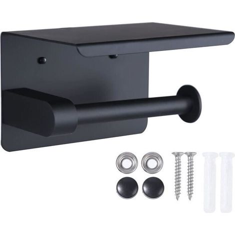 Soporte para papel higiénico, soporte de pared para papel higiénico, con soporte para teléfono móvil (negro) (1/5)