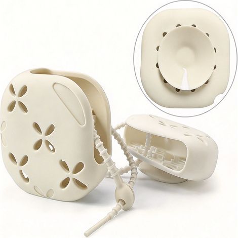 Boîte de rangement en silicone blanc crème avec cordon de suspension Support multifonction pour savon et diffuseur d'arôme Accessoire pratique pour lavabo et baignoire de salle de bain (1/3)