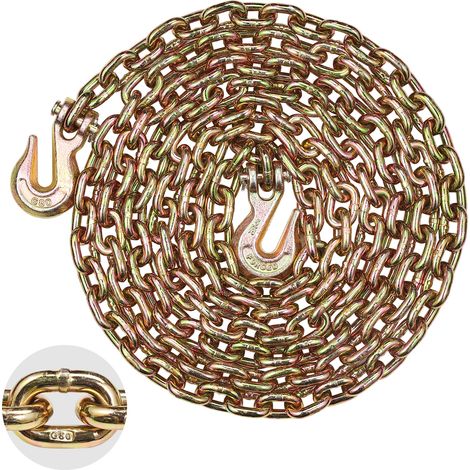 VEVOR Chaine de Reliure de Remorquage avec Crochets a Chape, Chaine de Transport G80 8 mm x 433 cm, Chaine deExploitation Forestiere Capacite Charge 2,22 t, pour Attacher Equipements de Depanneuse