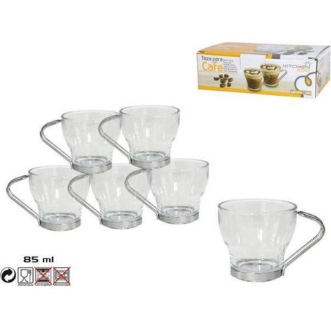 8,5 cls taza cafe solo cristal transparente con asa metal l2503 - caja 6 unidades