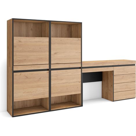 Skraut Home - Scarpiera, Mobile Salvaspazio, 247x145x35 cm, Camera da letto, stanza, Cassettiera, Tavolo da toeletta, Stile moderno, Rovere (1/5)