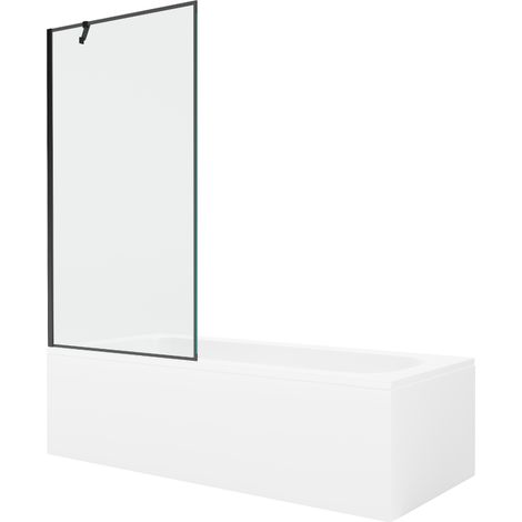 Mexen Vega Rechteckwanne 170 x 70 cm mit Verkleidung und 1-flügeliger Abtrennung 90 cm, schwarzes Muster - 550117070X9509007070