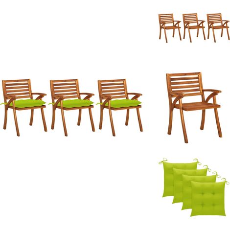 Chaises à manger de jardin avec coussins lot de 3 Acacia massif - Chaise De Jardin - Fauteuil De Jardin - Acacia Massif - Mobilier De Jardin - Chaises De Salle À Manger (1/5)