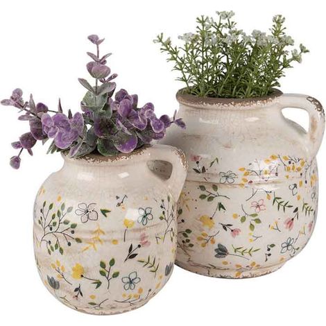 Pichet décoratif fleuri jaune 12x14cm (1/4)