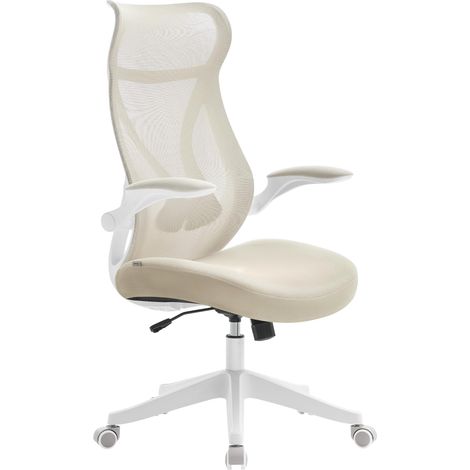 SONGMICS Sedia da Ufficio, Sedia da Scrivania, Schienale Ergonomico, Altezza Regolabile, Braccioli Ribaltabili, Poltrona Girevole con Poggiatesta, Portata 150 kg, Beige Cappuccino OBN088K01 (1/5)