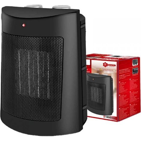 Termoventilatore in Ceramica con Potenza Regolabile 900W 1800W con Autoprotezione Surriscaldamento Rettangolare Nero