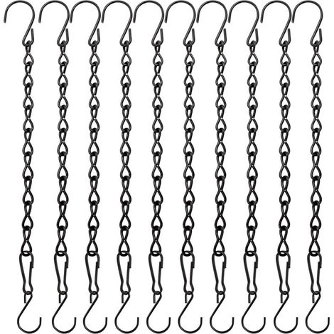 Chaînes de suspension de 24 cm (lot de 10) en fer noir - Crochets réglables multi-usages pour mangeoires à oiseaux, jardinières, lanternes, carillons éoliens, ornements décoratifs
