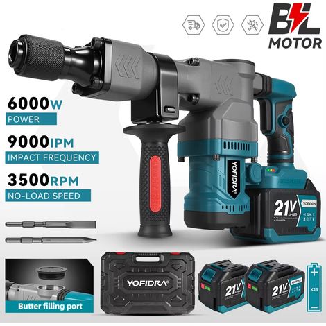 Perforateur burineur électrique sans balais, démolisseur multifonction rotatif et ciselage haute performance, outil robuste compatible batterie Makita 18V, avec 2 batteries 4.5Ah set (1/5)