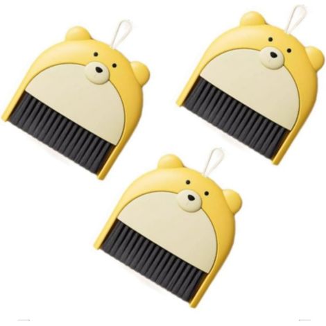 Lot de 3 mini pelles à poussière et balayettes portables, parfaits pour la poussière, la saleté et les miettes, idéal pour le nettoyage de bureau et de petits espaces (jaune) (1/2)